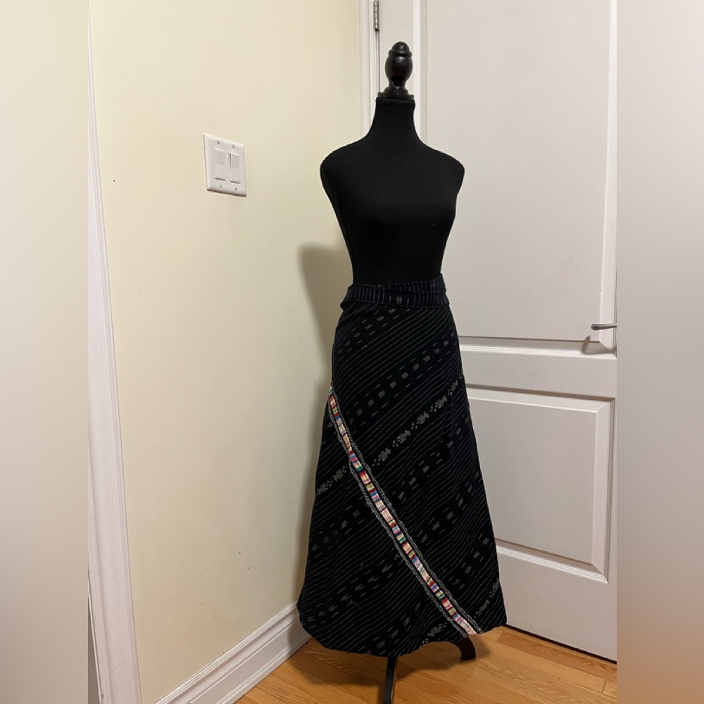 Handwoven 100% Natural Cotton Black A-line wrap-around Skirt